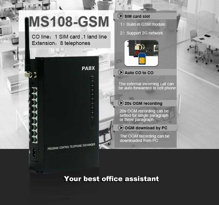 EXCELLTEL беспроводной телефонный обмен MS108-GSM 1 CO line 8 расширения с 1 sim-картой GSM PBX