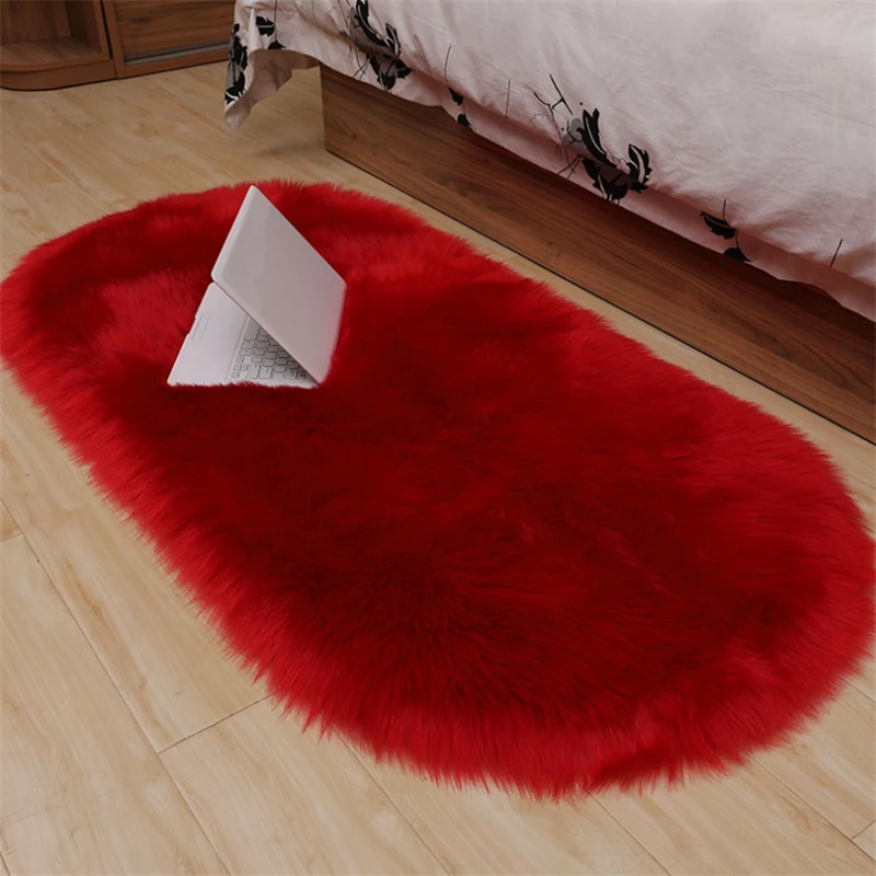 Red Blanket Faux Fur Imitation Wool Rug Floor Pure Color