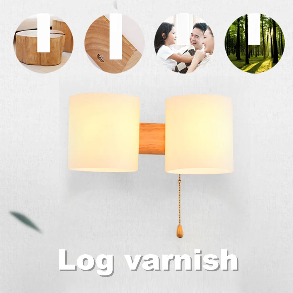 

Wood Bedside Lamp Indoor Lights Wall Lamp Home E27 LED Living Room Led Light Glass Modern Lighting