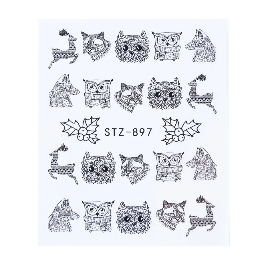 STZ-897 1 шт черные цветочные наклейки для ногтей переводные наклейки Цветы Листья Украшения Дизайн ногтей слайдеры маникюрные TRSTZ880-902 - Цвет: STZ-897