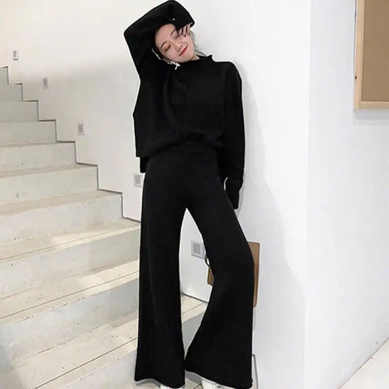 Зимний кашемировый топ с длинным рукавом и штаны комплект из двух предметов