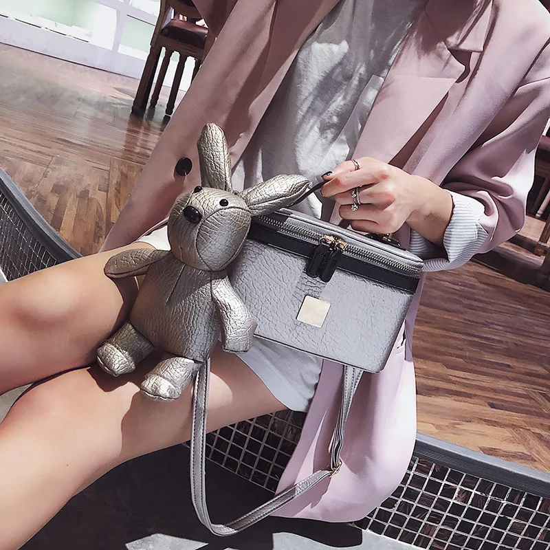 

2018 New Style Casual Suitcase-Shape Square Sling Bag Rabbit Pendant Versatile Mini Bag Shoulder Oblique Bag Fashion