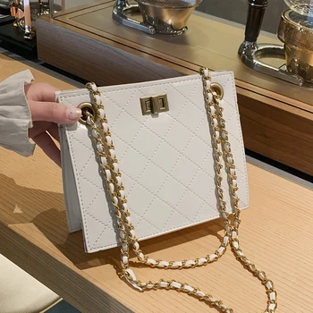 

Elegant Female Small Lattice Tote bag 2020 New Quality PU Leather Women's Designer Handbag Lock Chain Shoulder Messenger Bag