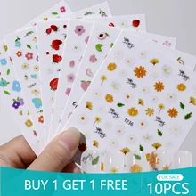 

10PCS 3D Adhesive Nail Art Decal Cartoon Peach Strawberry Flower Nail Art Sticker Handmade DIY Nail Slider