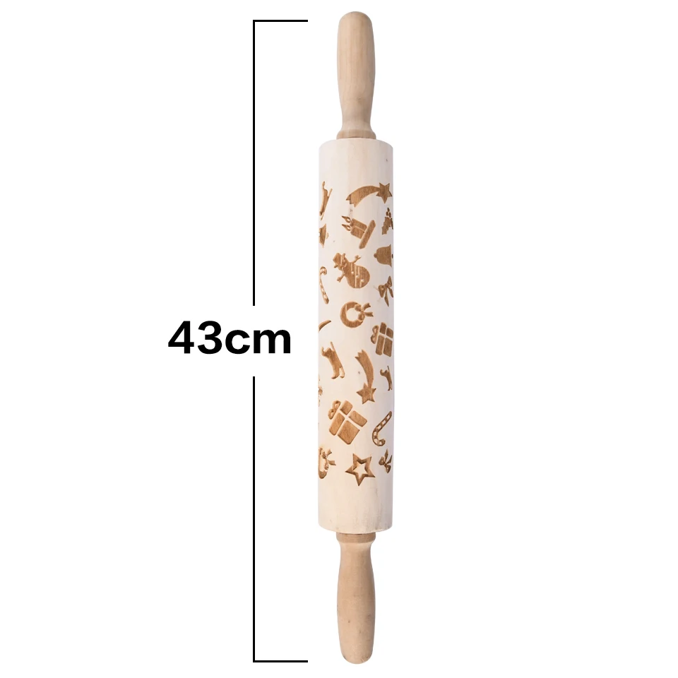 43cm gift Transhome Рождественская тисненая Скалка 35-43 см помадка торт тесто лазерная гравировка ролик Снежинка инструменты для приготовления печенья - Color: 43cm gift