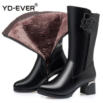 

Winter Boots Wool Fur Inside Warm Shoes Women High Heels Genuine Leather Shoes Handmade Snow Boots Footwear Botas