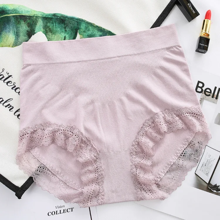 Grey pink QA199, женские трусики с высокой талией, удобные, размера плюс, кружевное нижнее белье, сексуальное, дышащее, женское нижнее белье, трусы, высокое качество - Цвет: Grey pink