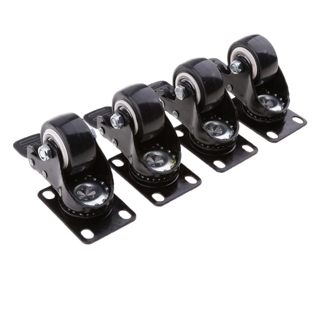 4 x Heavy Duty 40mm PVC Swivel Castor Wheels Trolley Furniture Caster with Brake Black