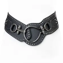 Fashion Cummerbunds PUNK Carved Circle Buckle Woman Belts Wide Elastic Coat Cummer Bund Dress Belt For Women Ceinture Femme