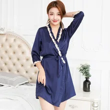 Женское шелковое атласное сексуальное кимоно, халат длиной до колен, Одноцветный банный халат для невесты, Двухсекционный халат для невесты, свадебная Пижама