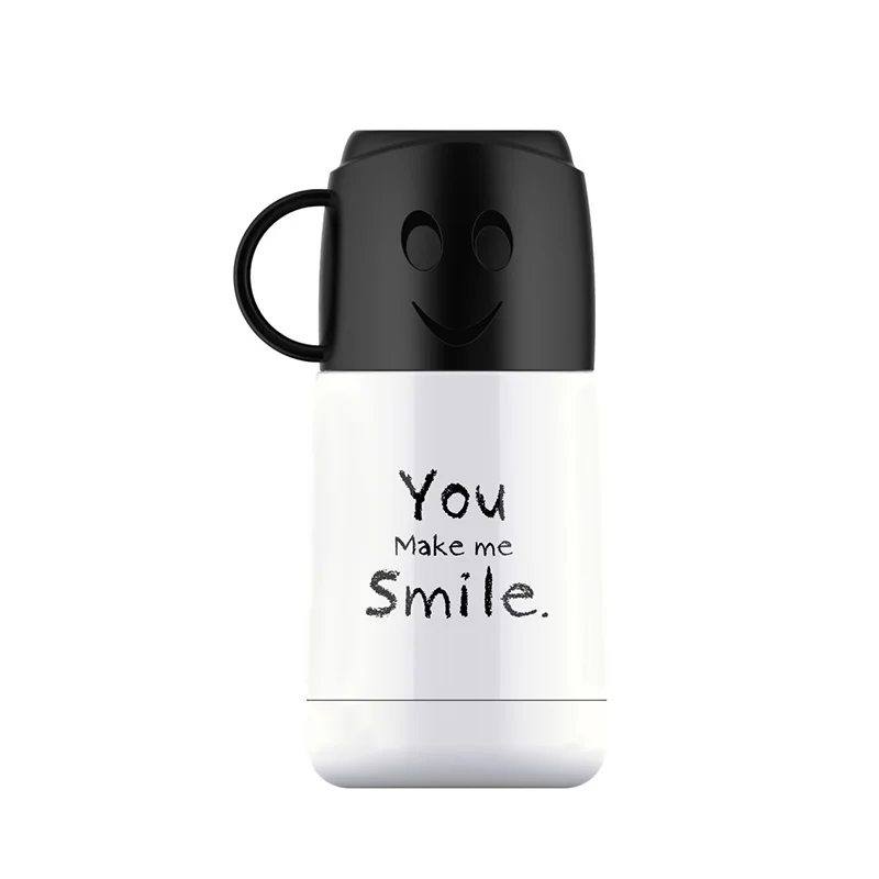 Smile Face термос чашки портативная бутылка для воды для взрослых дорожные бутылки вакуумная колба - Цвет: Белый