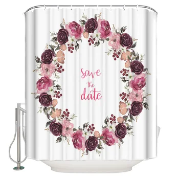 

Colorful Wreath Leaves Text Flowers Bathroom Shower Curtain With Hook Fittings Bathroom Waterproof Shower Curtain