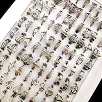 Wholesale Bulk 100pcs/lot Laser Cutting Pattern Mix Stainless Steel Rings Women Party Ring 1
