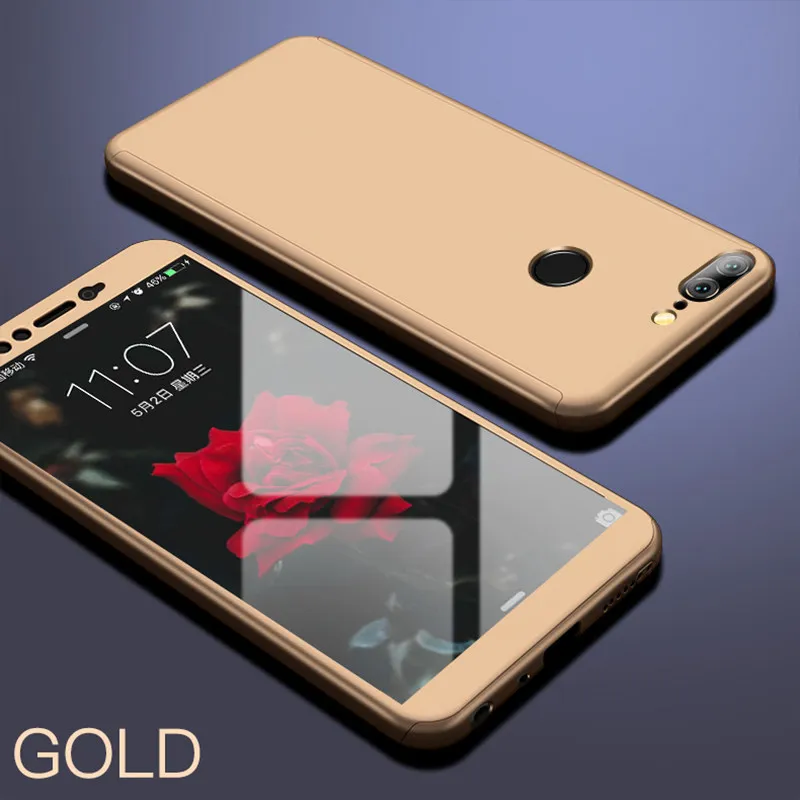 360 Полное покрытие чехол для Huawei Honor 7, 8, 9, 10 Lite жесткий Экран протектор Стекло для Honor 9i 7X 8A 8X Max 6X 5X V8 V9 играть Coque - Цвет: Gold