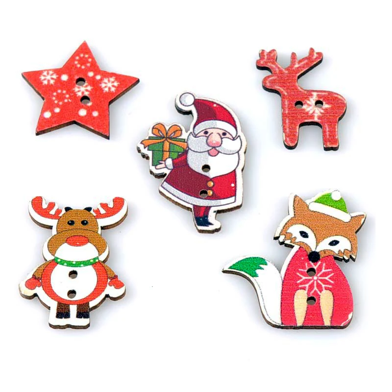 

10PCS New Year Cute Christmas Wooden Button Clothing Coat Decorations Accessories Portable Sewing Christmas Party Supplies