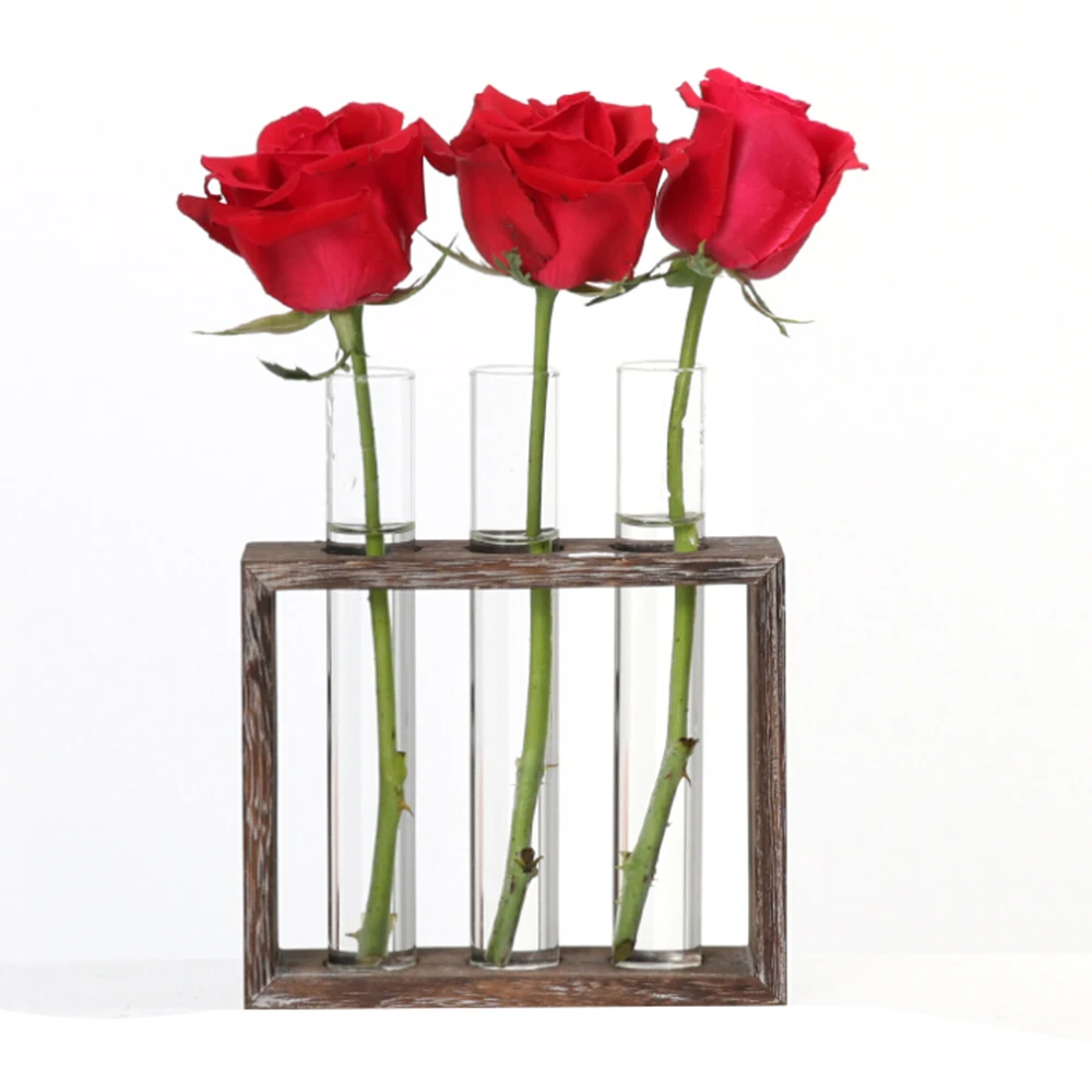 3 hole wooden stand Скандинавские простые Гидропонные вазы для растений, винтажный цветочный горшок, прозрачная ваза, деревянная рамка, стеклянные настольные растения, домашний декор бонсай - Цвет: 3 hole wooden stand