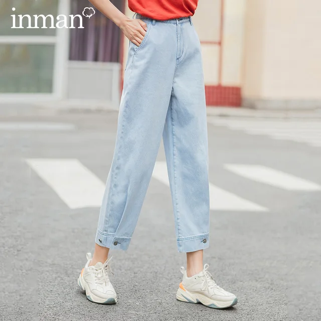US $21.24 INMAN 2020 Summer New Arrival Leisure Tint Wash Adjustable Trouser Legs Ankle Length Jeans
