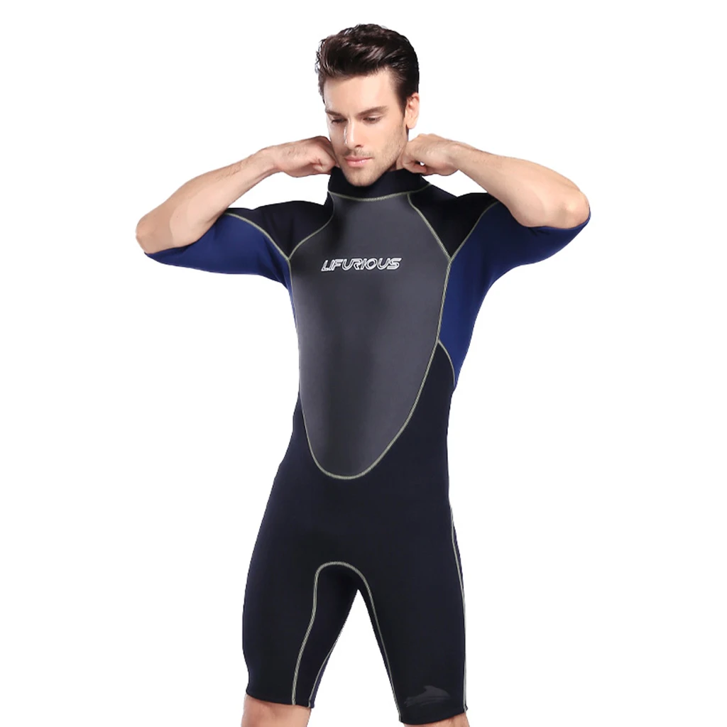 Men's 3mm Summer Wetsuit Adults Full Suits Swimming Diving Swimsuits Short Sleeve Neoprene Cold Water Jumpsuit Warm Swimwear
