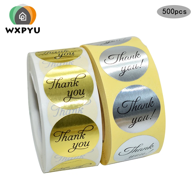 

500PCS Gold Foil Thank You Stickers Silver Foil Labels DIY HandMade Birthday Parth Gifts Packing Tags decoration seal labels
