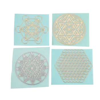 

HOT-4Pcs/Set DIY Metal Energy Decor Sticker Flower Of Life Metatrons Chakras