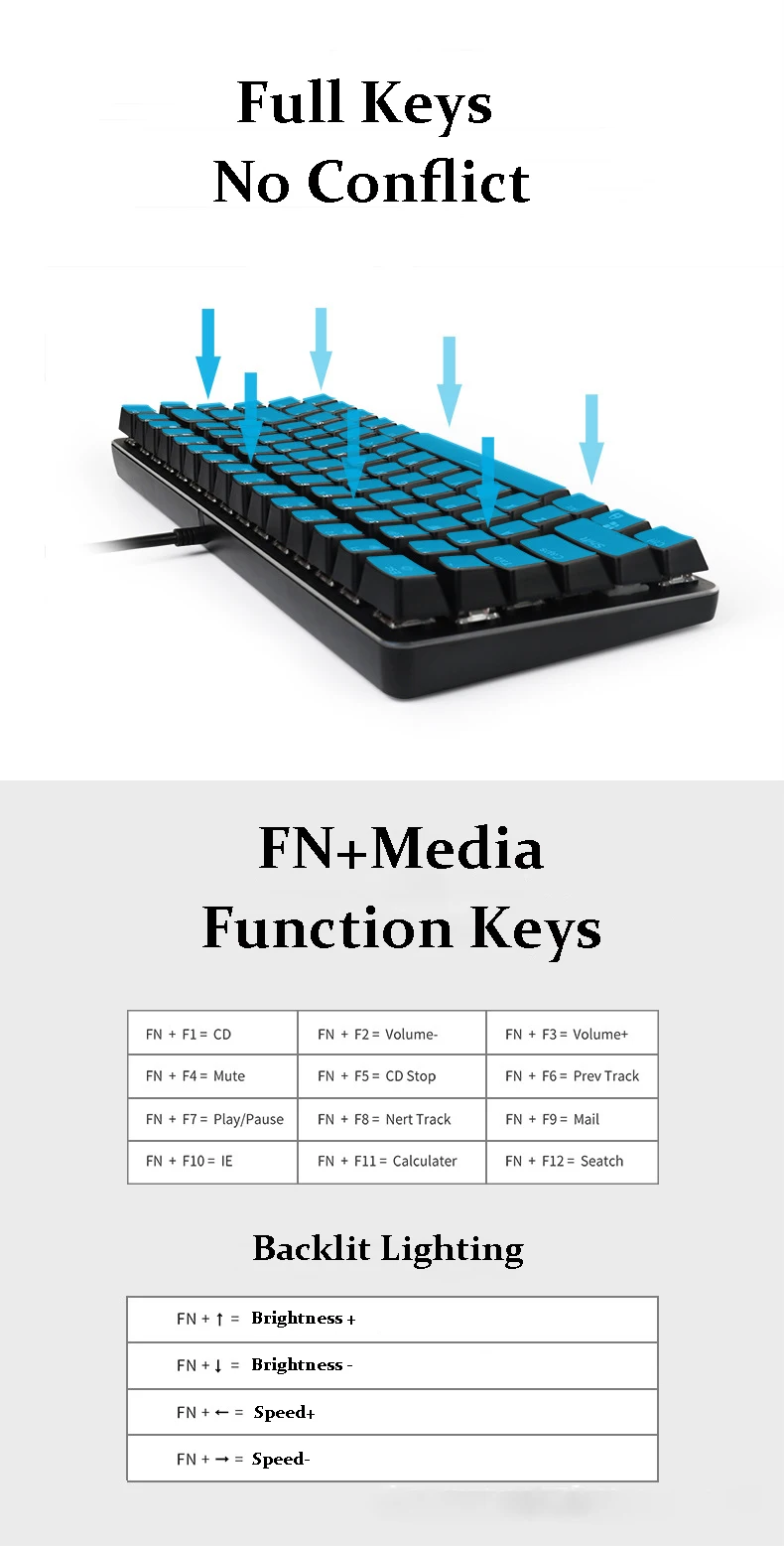 82 Keys Gaming Mechanical Wired Keyboard - 10 - Kawaii Mix