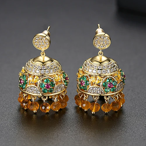 LUOTEEMI богемные индийские Jhumka бусины кисточкой цветок висячие серьги для женщин Свадебная вечеринка свадебные модные украшения Рождественские подарки - Окраска металла: Светло-желтый цвет