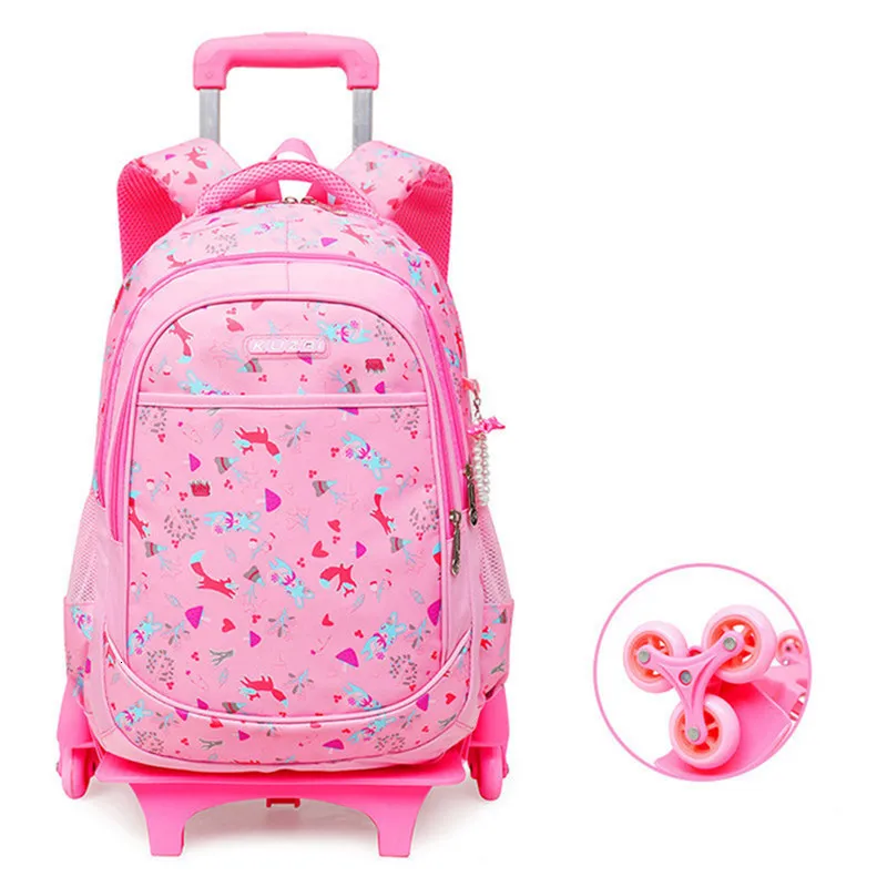 Children Removable 2/6 Wheels Kids boys girls Trolley Schoolbag Luggage Book Bags Backpack Latest School Bags travel luggage - Цвет: 6 wheels pink