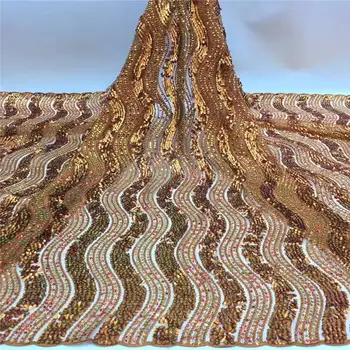 

Golden Latest Nigerian Laces Fabrics With sequins High Quality Tulle African Laces Fabric Wedding French Tulle Lace Fabric