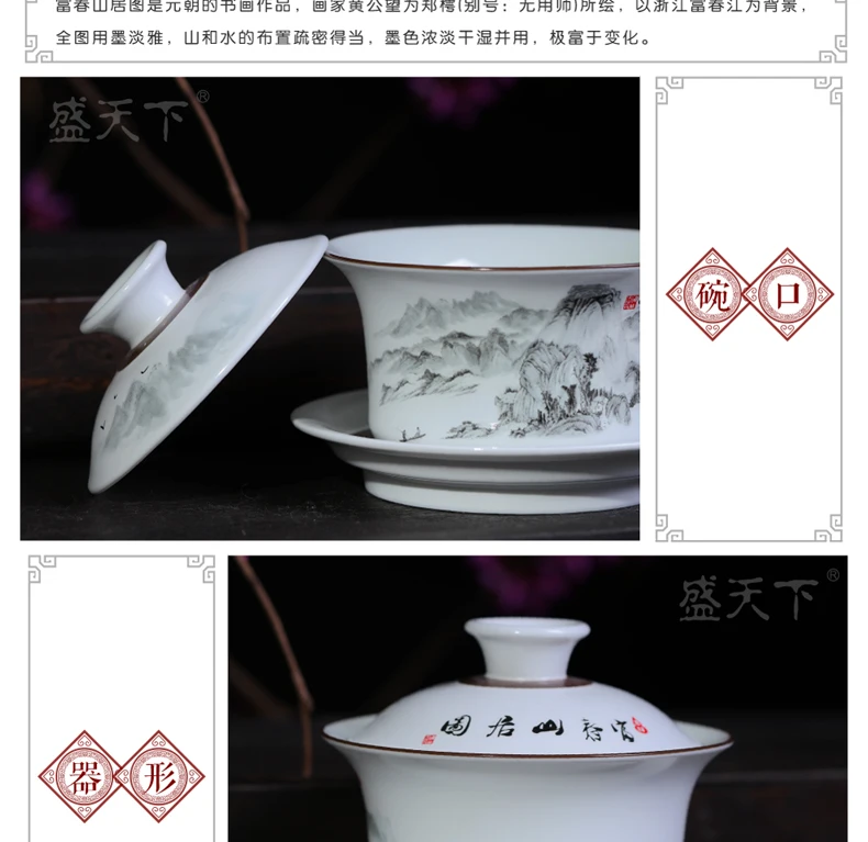 Цзиндэчжэнь матовый белый керамический гайвань Китайский кунг-фу чай чашка Sancai Gaiwan большой керамический Tureen Ручная роспись чехол с изображением птиц чаша