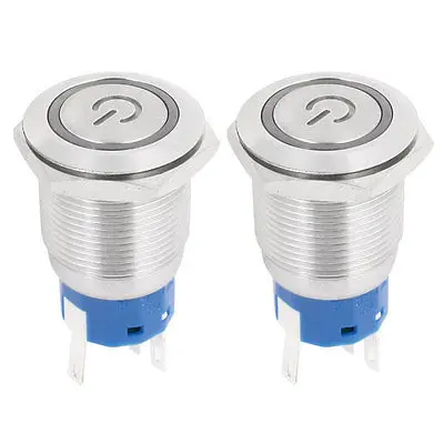 

DC 12V Green LED SPDT 19mm Thread Momentary Metal Push Button Switch 2pcs