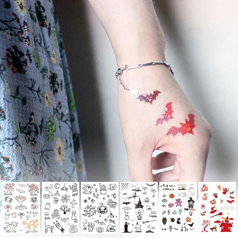 Halloween Luminous Tattoo Ghost For Kids Fake Tattoo Witch Glowing in Dark Waterproof Temporary Tattoo Stickers free shipping