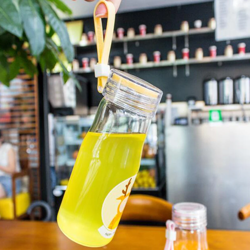 350 мл мультяшная стеклянная бутылка для воды, портативная летняя лимонная прозрачная офисная бутылка, бутылки для напитков на открытом воздухе