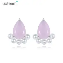 LUOTEEMI, 3 цвета, милые серьги-гвоздики с кристаллами для женщин, свадебные, Обручальные, модные ювелирные изделия, имитация жемчуга, Brincos, Рождественский подарок