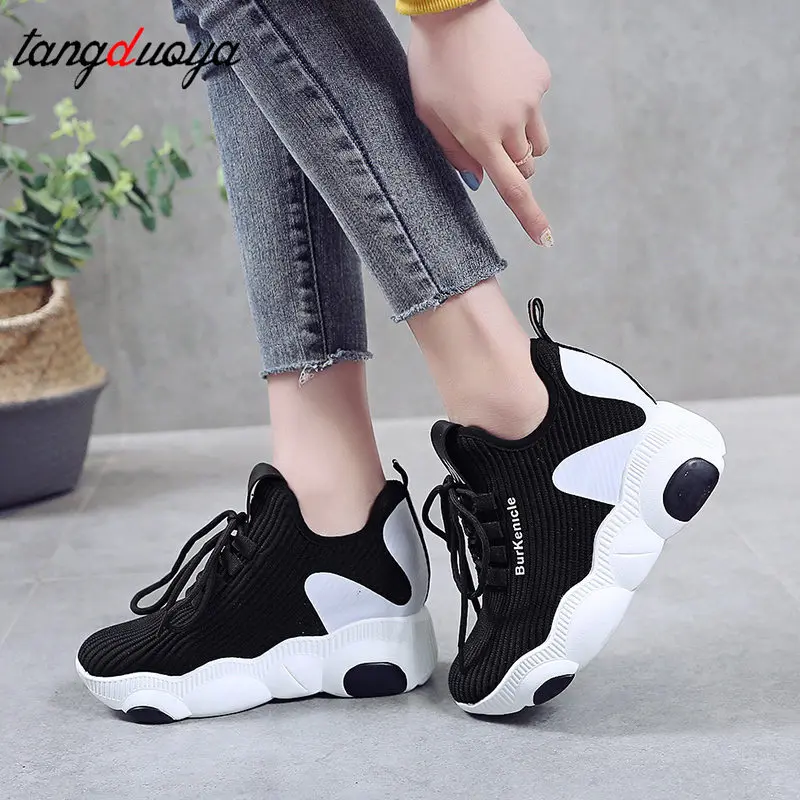 

New Thick Heel Platform Shoes Women Net Surface Casual Wild Shoes Lace-up Breathable Sneakers Wedge Sneakers platform women