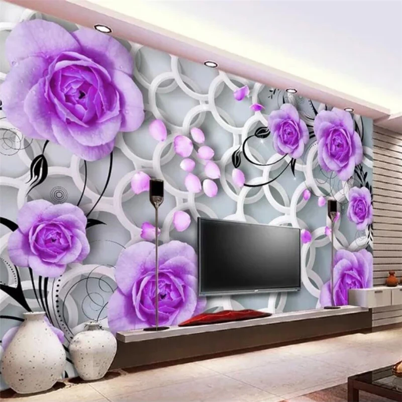 

Custom wallpaper 3d mural purple rose petals falling stereo circle fashion background wall papers home decor mural 3D wallpaper