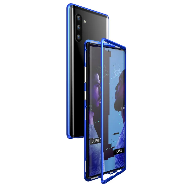 360 Полный Магнитный чехол для телефона для samsung Galaxy Note 10 Pro S10 5G S10 плюс A30 A40 A50 A70 металлический бампер Стекло S9 S8 A7 A8 чехол - Цвет: Синий
