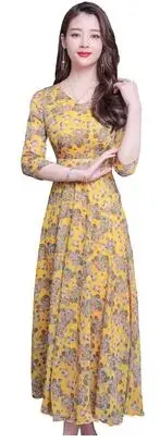 V Neck Chinese Print floral dress Women Short Sleeve plus size party A Line Maxi Chiffon elegant vintage Loose Dress DV352 | Женская