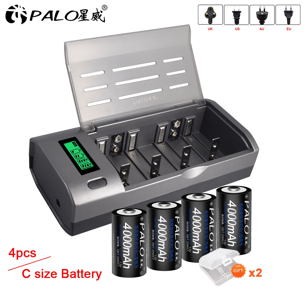 Умное зарядное устройство PALO с ЖК дисплеем для аккумуляторов 1 2 в AA AAA SC C D + 4