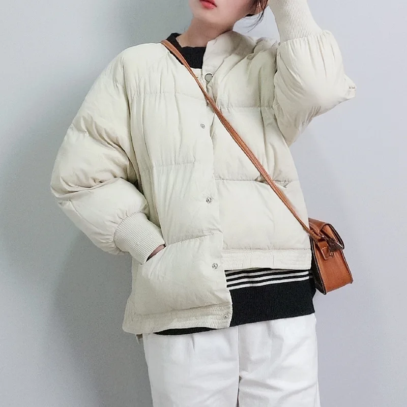 

303-1901 Harajuku Wind Korean-style Autumn And Winter Cotton Overcoat INS Hot Selling Dual Pocket Slit down Coat Cotton-padded J