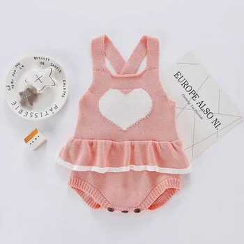 

Baby Girl Cute Autumn Bodysuit Sleeveless Baby Cotton Love Knitted Wool Bodysuit New Print Heart