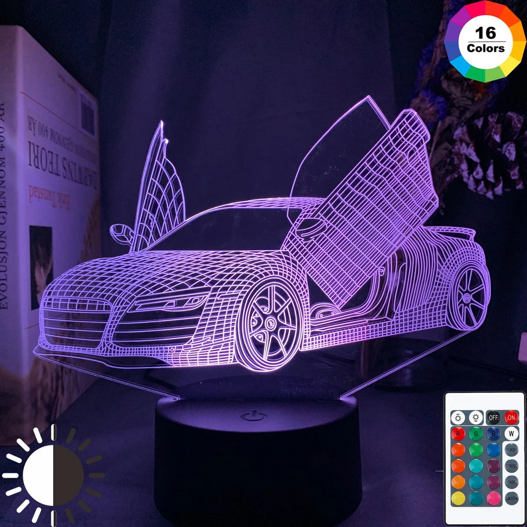 

Sports Car 3d Illusion Lamp for Child Bedroom Decor Nightlight Color Changing Atmosphere Event Prize Led Night Light Supercar