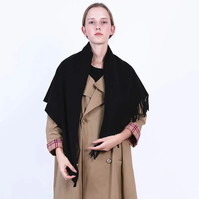 New Style Scarf Women's Winter Korean-style Faux Cashmere Thick Warm Women's Shawl Solid Color Tassels Mid-length Triangular Sca