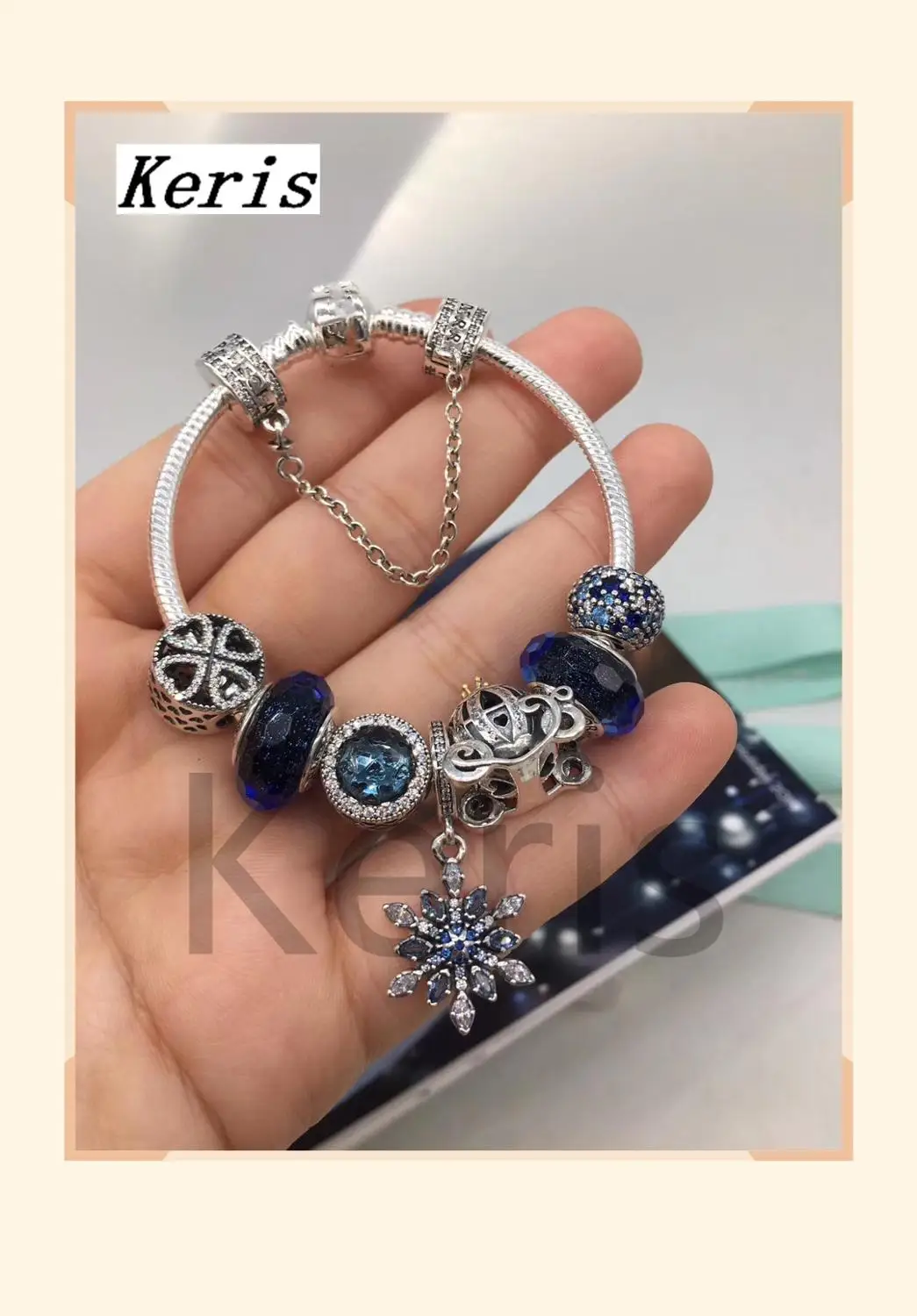 

High Quality Reproduction 1:1 100% Silver New Blue Cat'S Eye Pumpkin Car Snowflake Pendant Bracelet Free Delivery