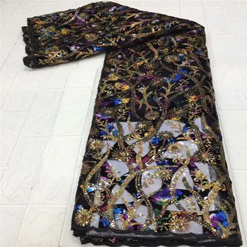 

Newest Arrival Velvet Lace Fabrics lake blue African Sequence Lace Fabric High Quality Nigerian Sequins Lace Fabric for Sewing