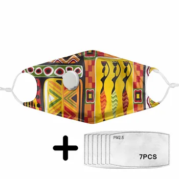 

African Culture Print Mask with Breathing Valve and PM2.5 Filters Mouth Masks for Women Teenager Activated Carbon Custom Pattern