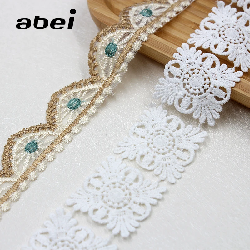 Lace Accessories 2Yards/Lot White Water Soluble Lace Trims Embroidered Mesh Ribbon DIY Appliques Handmade Sewing Tull Craft Underwear Supplier