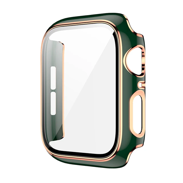 360 Full Screen Protector Bumper Frame Matte Hard Case For Apple Watch 38/40/42/44mm Cover Tempered Glass Film IWatch 6/SE/5/4/3 Green rose gold