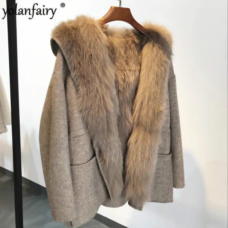 Женское двухстороннее шерстяное пальто зимнее в Корейском стиле с натуральным