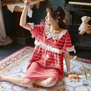 

Womens Lingerie Nightgown Cotton Sleepwear Summer Sleepdress Plus Size Korean Fashion Women Home Dress Ladies Sleepshirt 2020