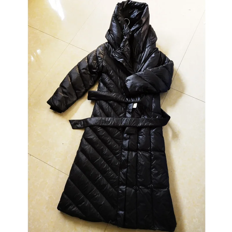 AliExpress, белый утиный пух, х-длинный пуховик, женский, экста-длинный, выше колена, тонкий, облегающий, длинный, толстый, модный